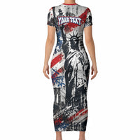 Personalized New York Statue Of Liberty Short Sleeve Bodycon Dress Grunge Street Art NYC Skyline American Pride