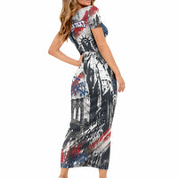 Personalized New York Statue Of Liberty Short Sleeve Bodycon Dress Grunge Street Art NYC Skyline American Pride