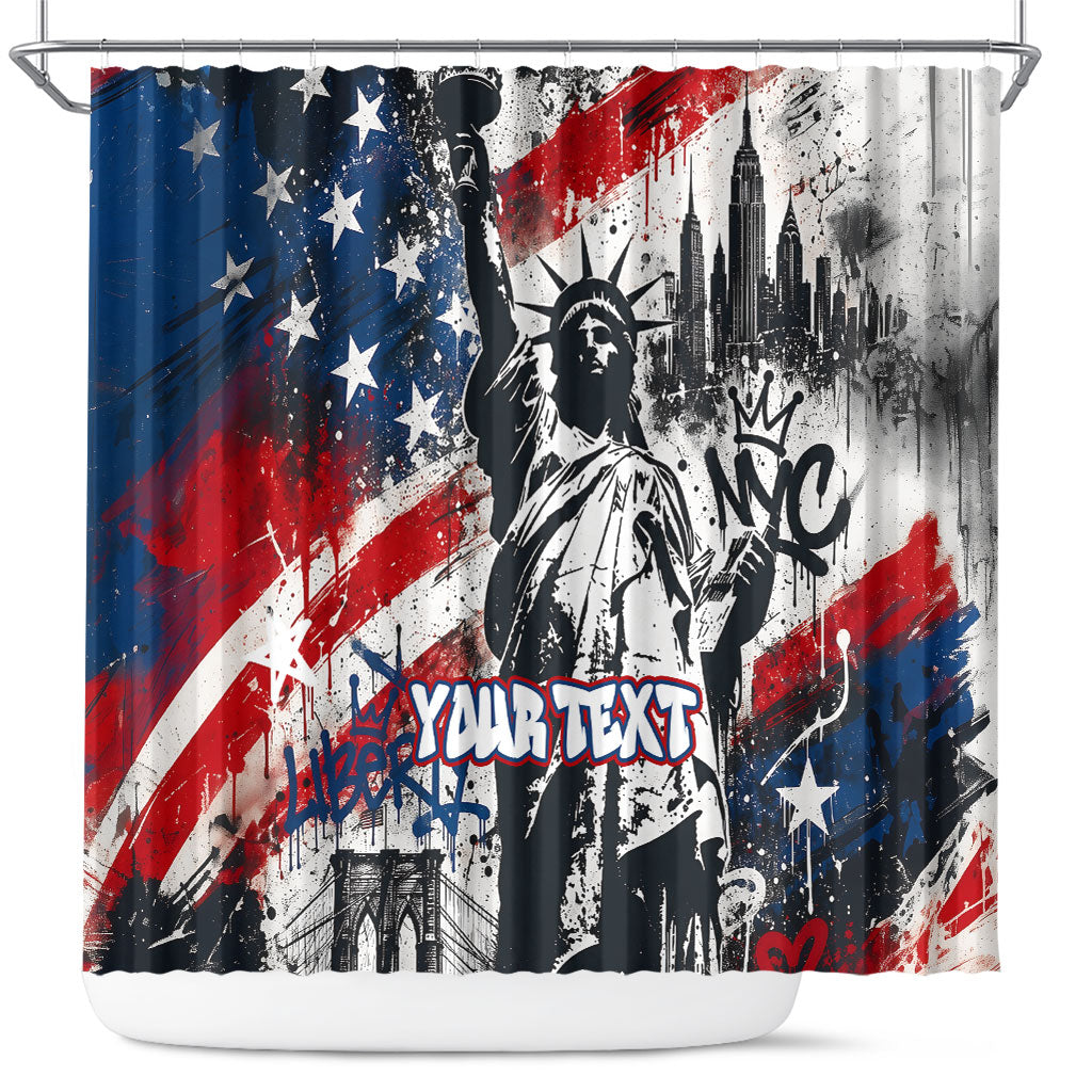 Personalized New York Statue Of Liberty Shower Curtain Grunge Street Art NYC Skyline American Pride