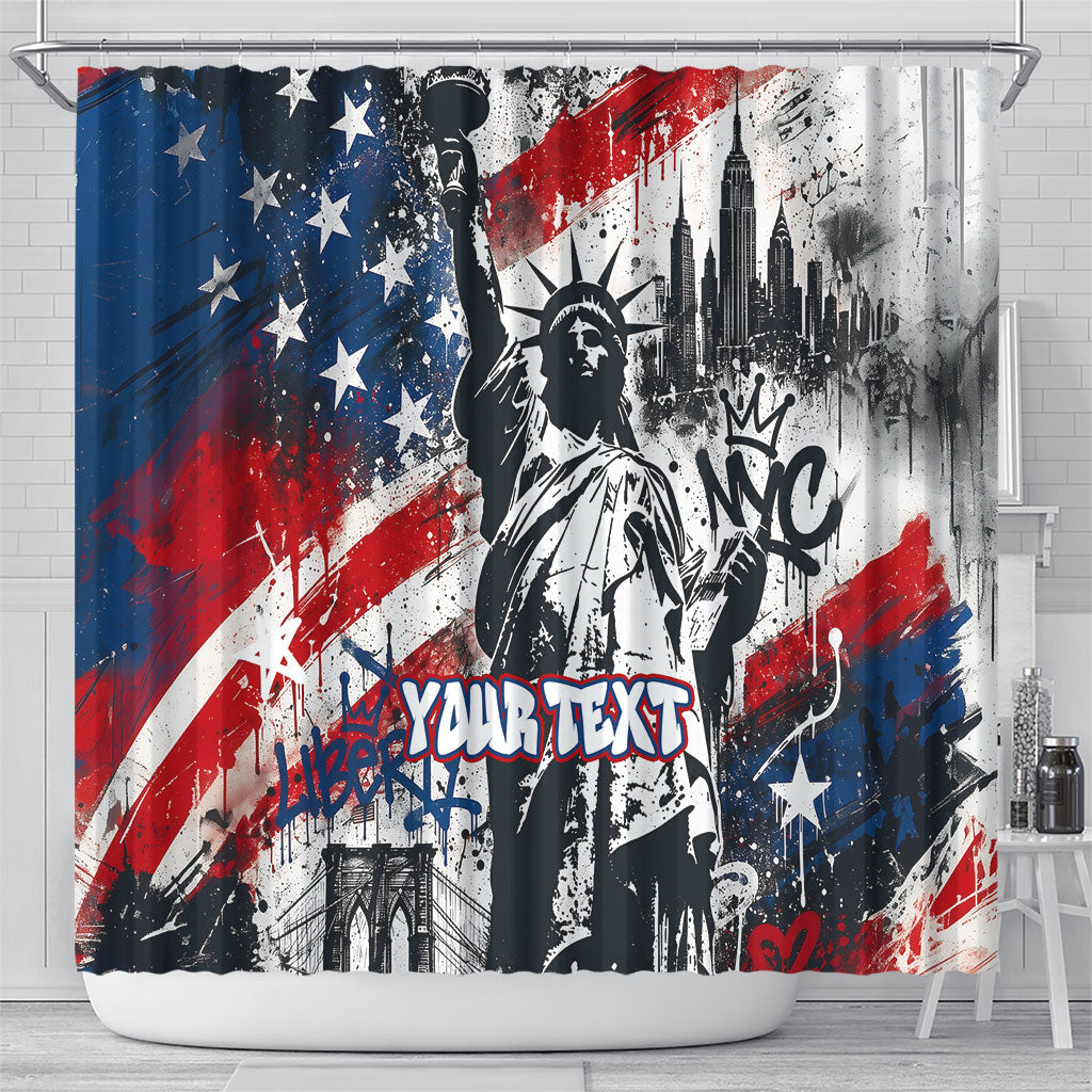 Personalized New York Statue Of Liberty Shower Curtain Grunge Street Art NYC Skyline American Pride
