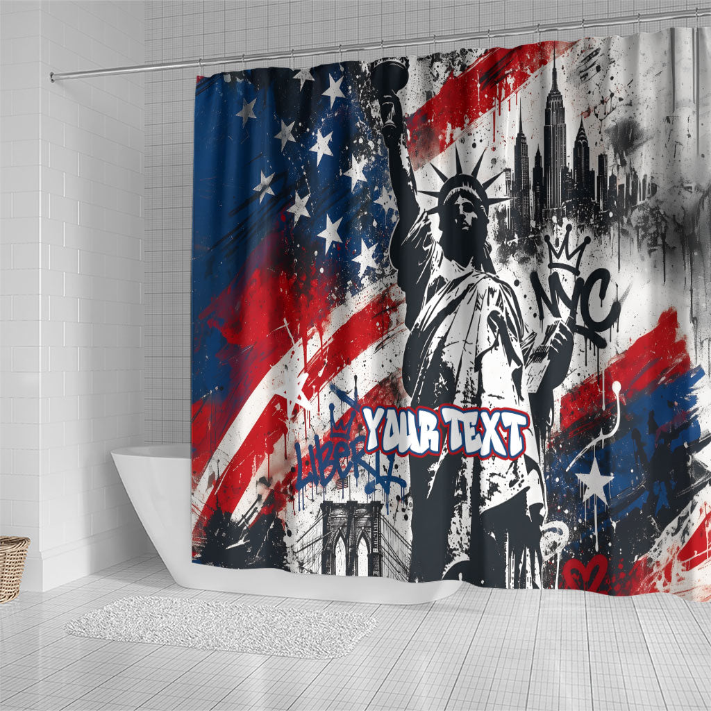 Personalized New York Statue Of Liberty Shower Curtain Grunge Street Art NYC Skyline American Pride