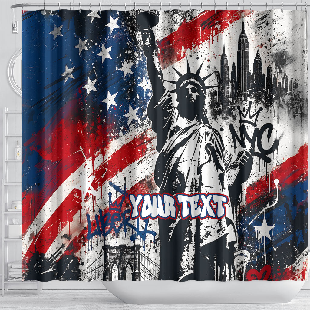 Personalized New York Statue Of Liberty Shower Curtain Grunge Street Art NYC Skyline American Pride