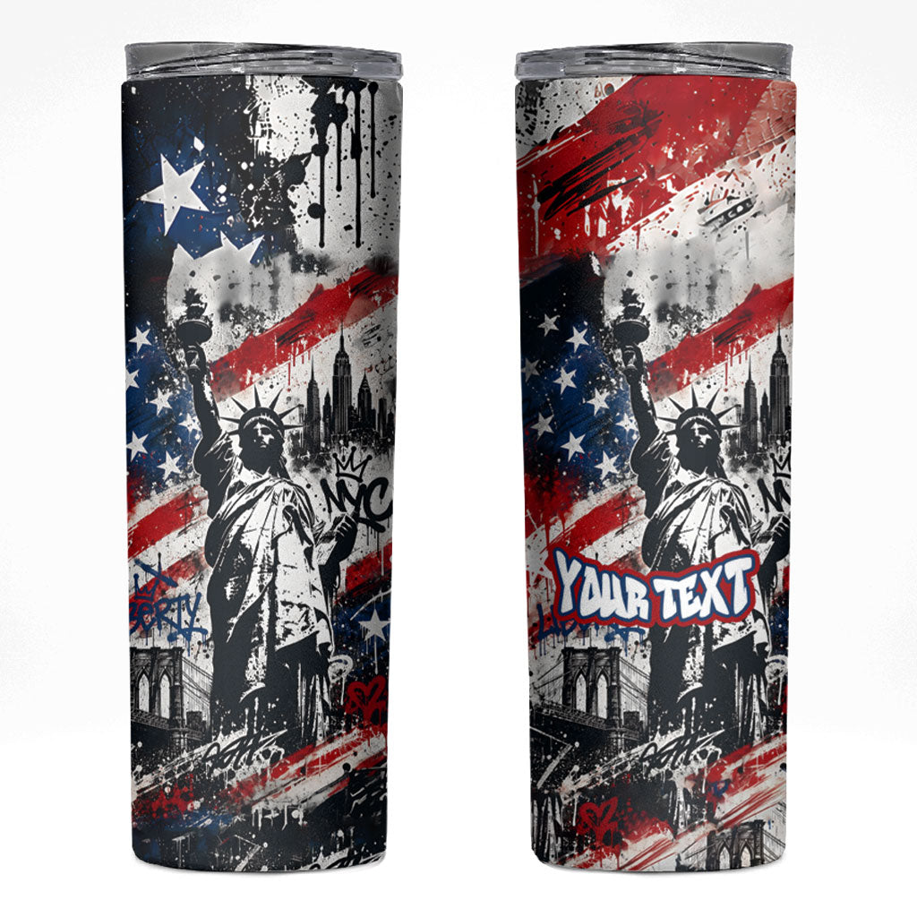 Personalized New York Statue Of Liberty Skinny Tumbler Grunge Street Art NYC Skyline American Pride