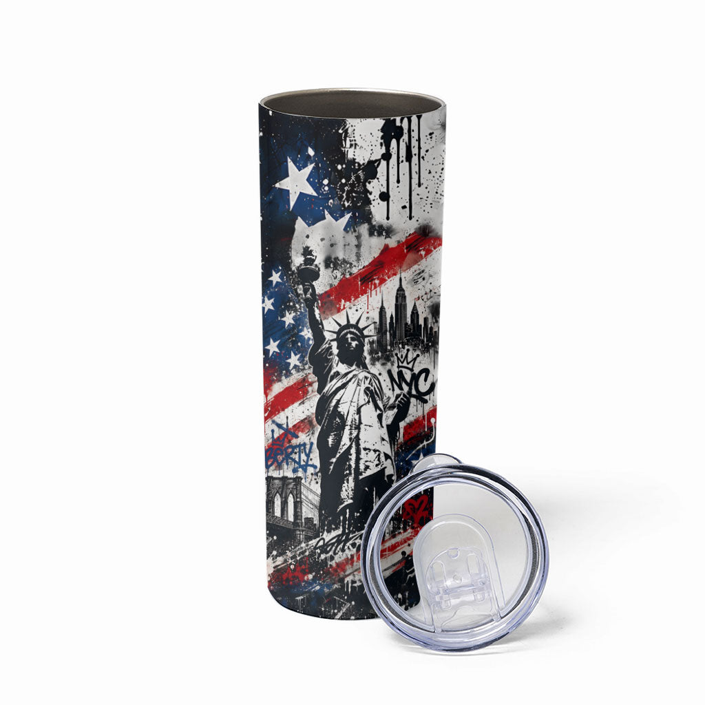Personalized New York Statue Of Liberty Skinny Tumbler Grunge Street Art NYC Skyline American Pride