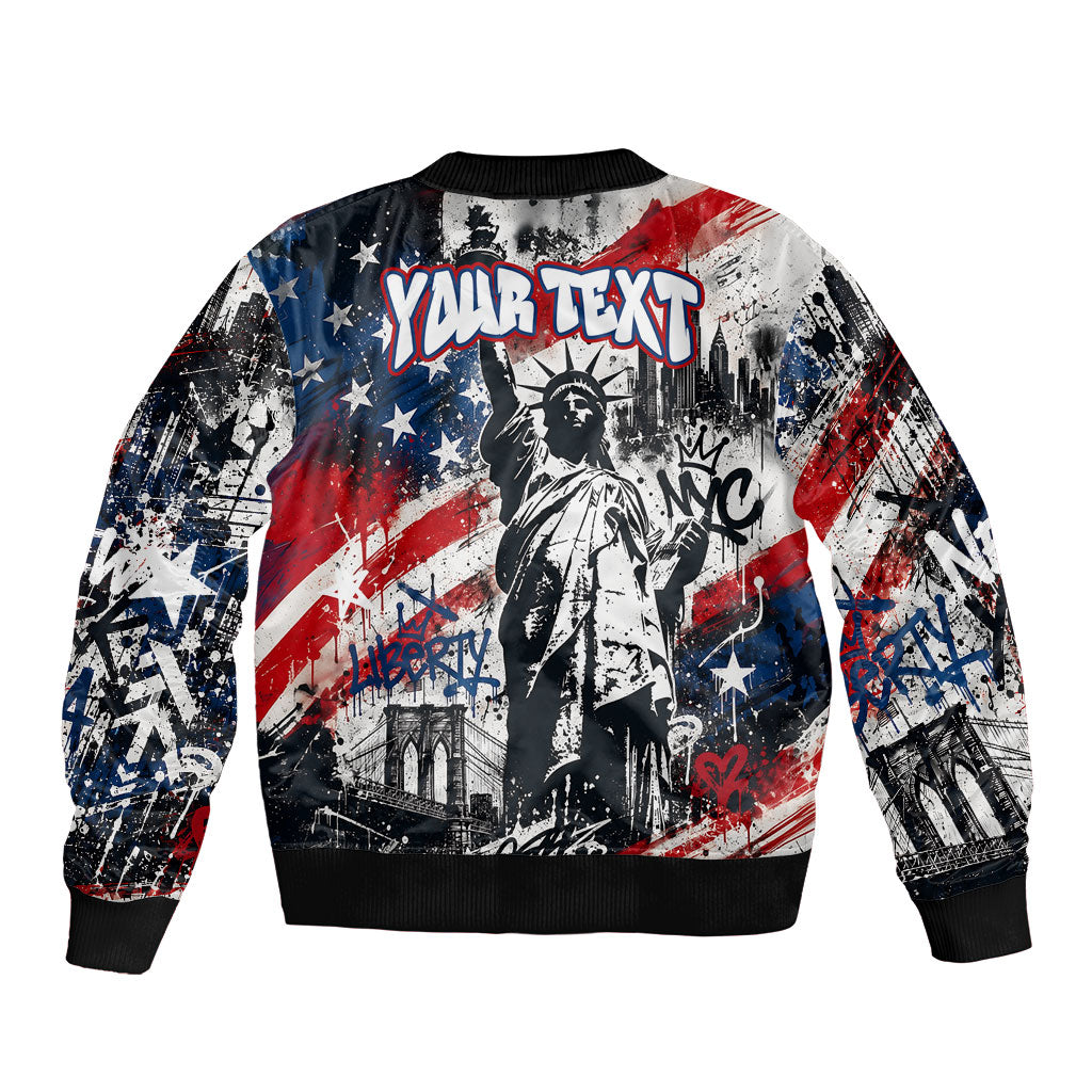 Personalized New York Statue Of Liberty Sleeve Zip Bomber Jacket Grunge Street Art NYC Skyline American Pride