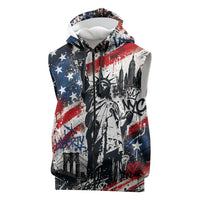 Personalized New York Statue Of Liberty Sleeveless Zip Hoodie Grunge Street Art NYC Skyline American Pride