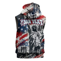 Personalized New York Statue Of Liberty Sleeveless Zip Hoodie Grunge Street Art NYC Skyline American Pride