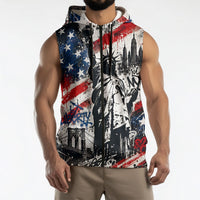 Personalized New York Statue Of Liberty Sleeveless Zip Hoodie Grunge Street Art NYC Skyline American Pride