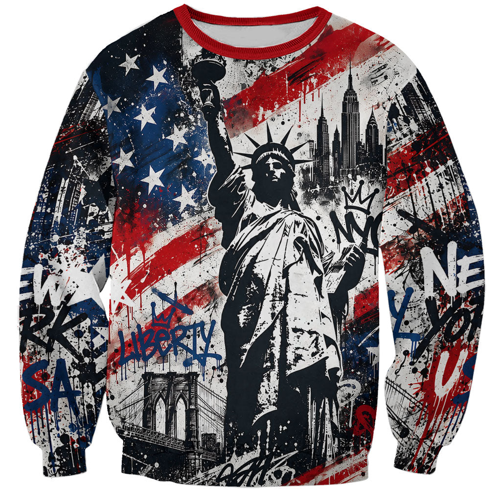 Personalized New York Statue Of Liberty Sweatshirt Grunge Street Art NYC Skyline American Pride