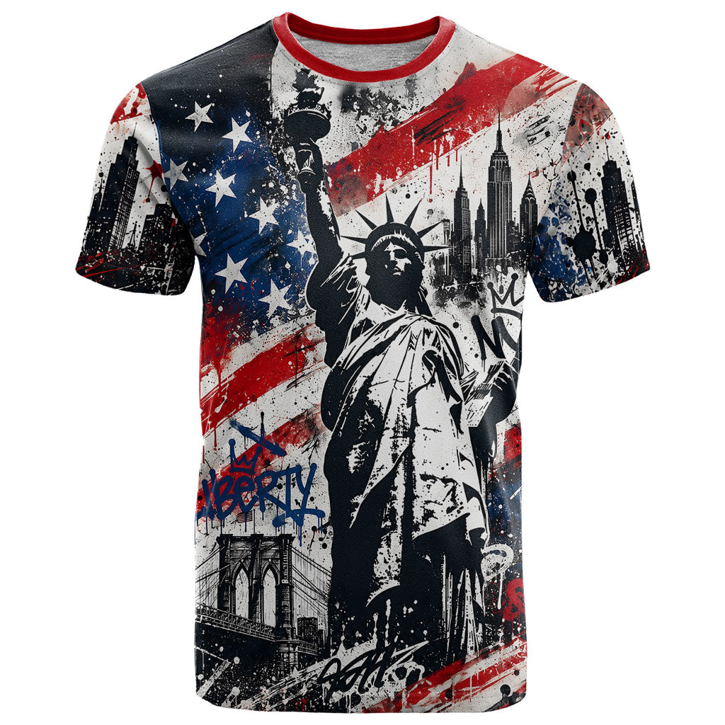 Personalized New York Statue Of Liberty T Shirt Grunge Street Art NYC Skyline American Pride