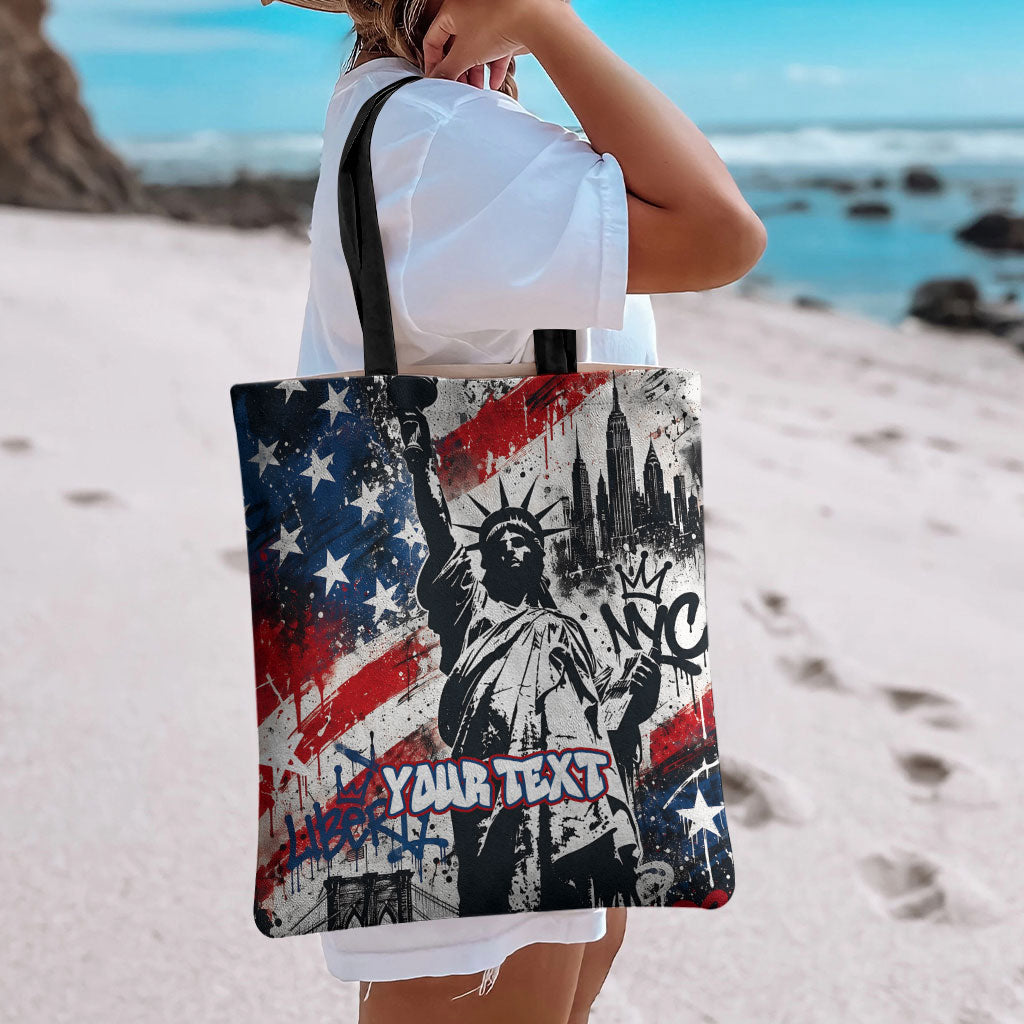 Personalized New York Statue Of Liberty Tote Bag Grunge Street Art NYC Skyline American Pride