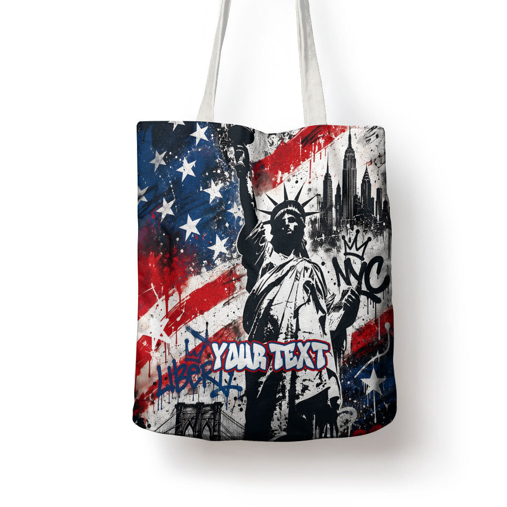 Personalized New York Statue Of Liberty Tote Bag Grunge Street Art NYC Skyline American Pride