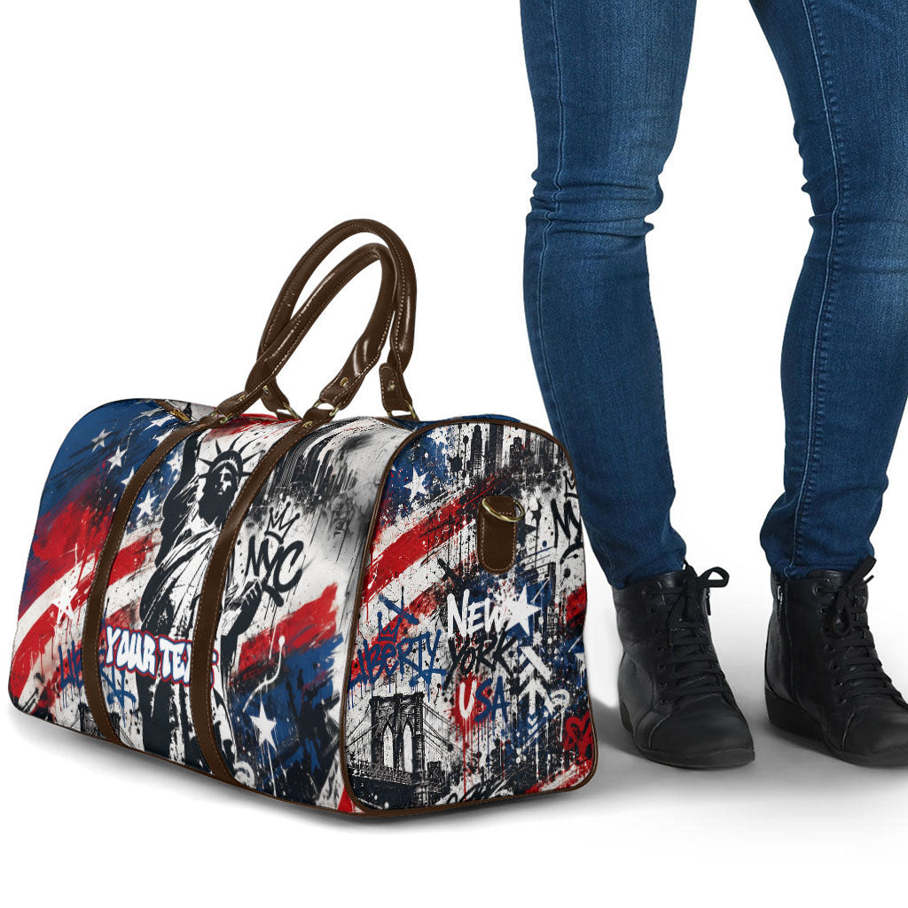 Personalized New York Statue Of Liberty Travel Bag Grunge Street Art NYC Skyline American Pride