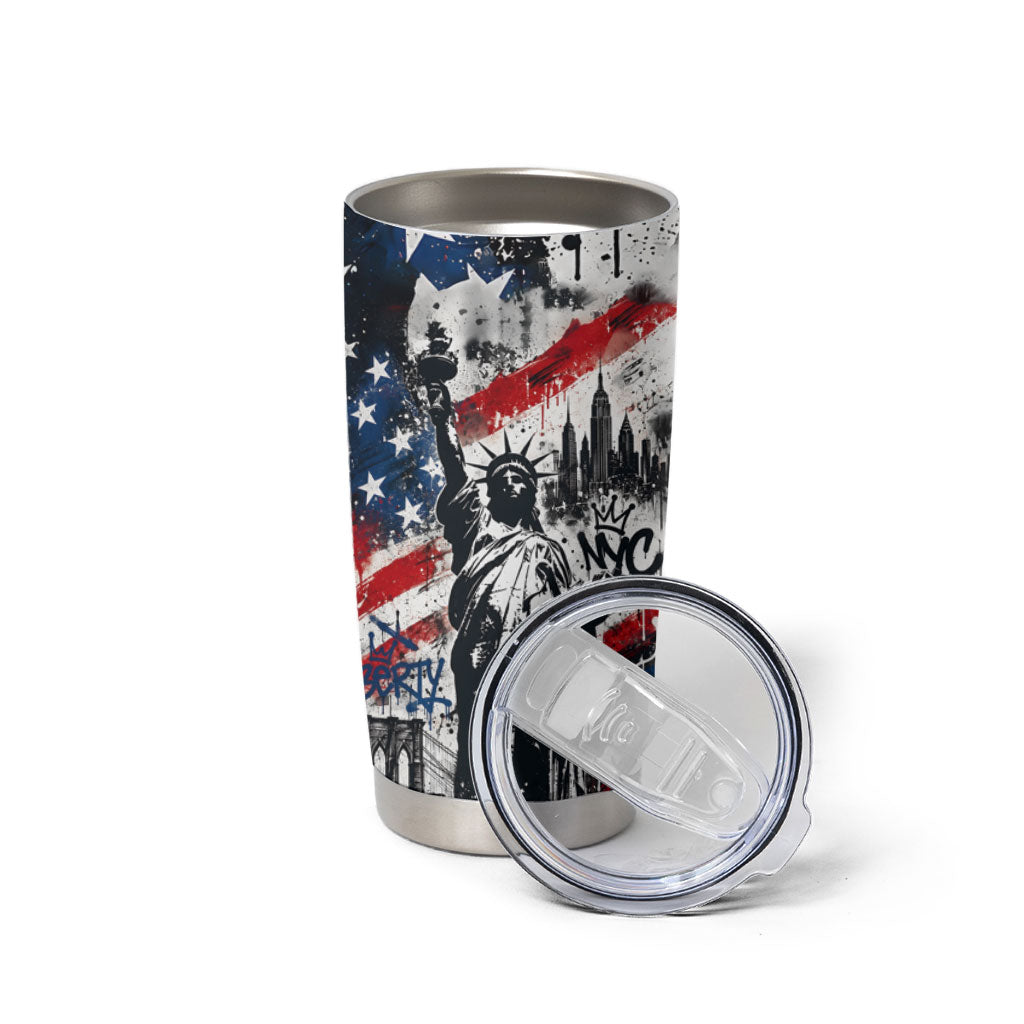 Personalized New York Statue Of Liberty Tumbler Cup Grunge Street Art NYC Skyline American Pride