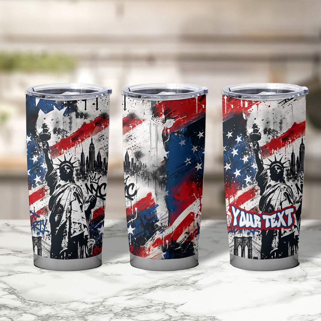 Personalized New York Statue Of Liberty Tumbler Cup Grunge Street Art NYC Skyline American Pride
