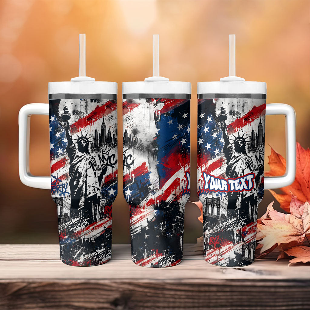 Personalized New York Statue Of Liberty Tumbler With Handle Grunge Street Art NYC Skyline American Pride