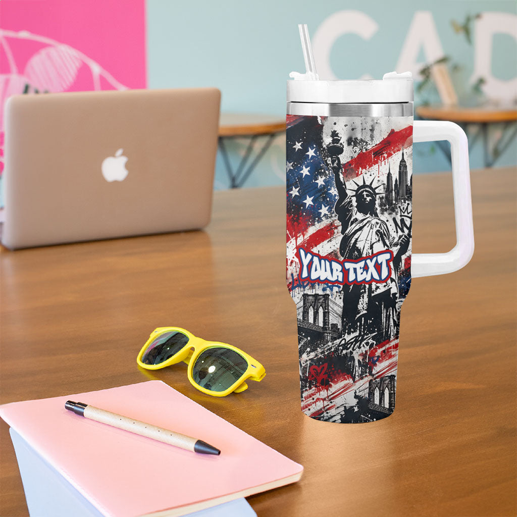 Personalized New York Statue Of Liberty Tumbler With Handle Grunge Street Art NYC Skyline American Pride