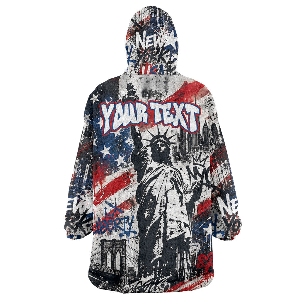Personalized New York Statue Of Liberty Wearable Blanket Hoodie Grunge Street Art NYC Skyline American Pride