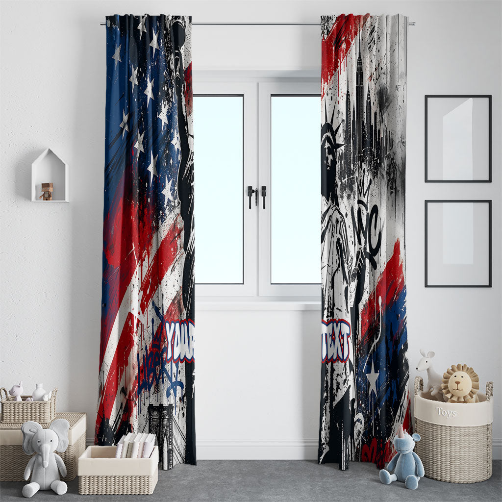 Personalized New York Statue Of Liberty Window Curtain Grunge Street Art NYC Skyline American Pride
