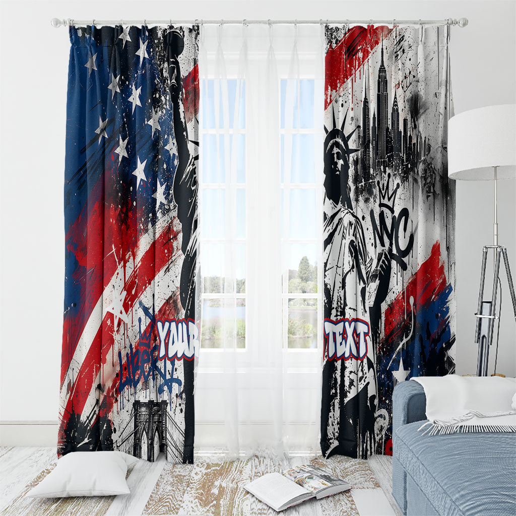 Personalized New York Statue Of Liberty Window Curtain Grunge Street Art NYC Skyline American Pride
