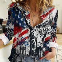 Personalized New York Statue Of Liberty Women Casual Shirt Grunge Street Art NYC Skyline American Pride