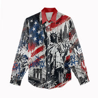 Personalized New York Statue Of Liberty Women Casual Shirt Grunge Street Art NYC Skyline American Pride