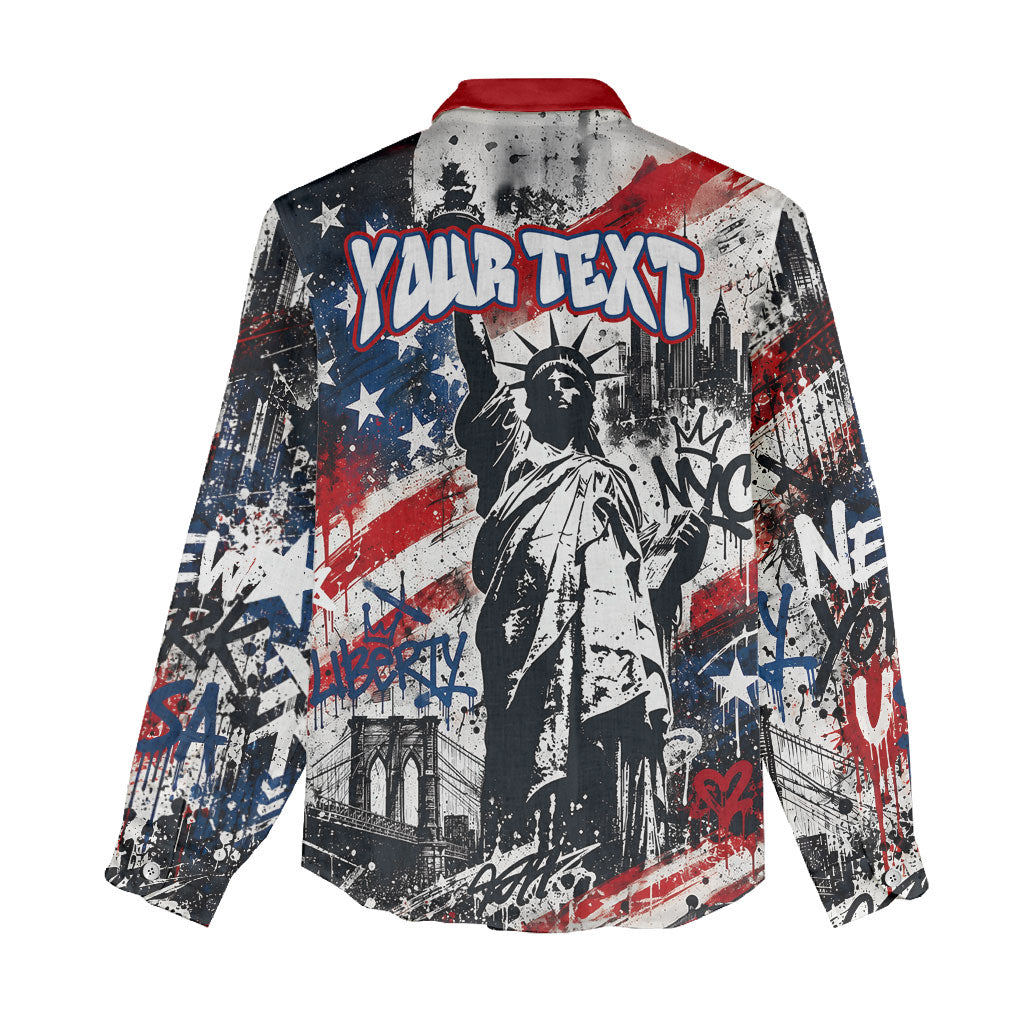 Personalized New York Statue Of Liberty Women Casual Shirt Grunge Street Art NYC Skyline American Pride