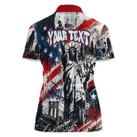 Personalized New York Statue Of Liberty Women Polo Shirt Grunge Street Art NYC Skyline American Pride