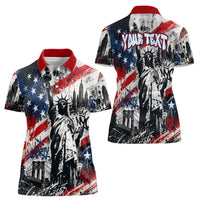 Personalized New York Statue Of Liberty Women Polo Shirt Grunge Street Art NYC Skyline American Pride