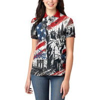 Personalized New York Statue Of Liberty Women Polo Shirt Grunge Street Art NYC Skyline American Pride