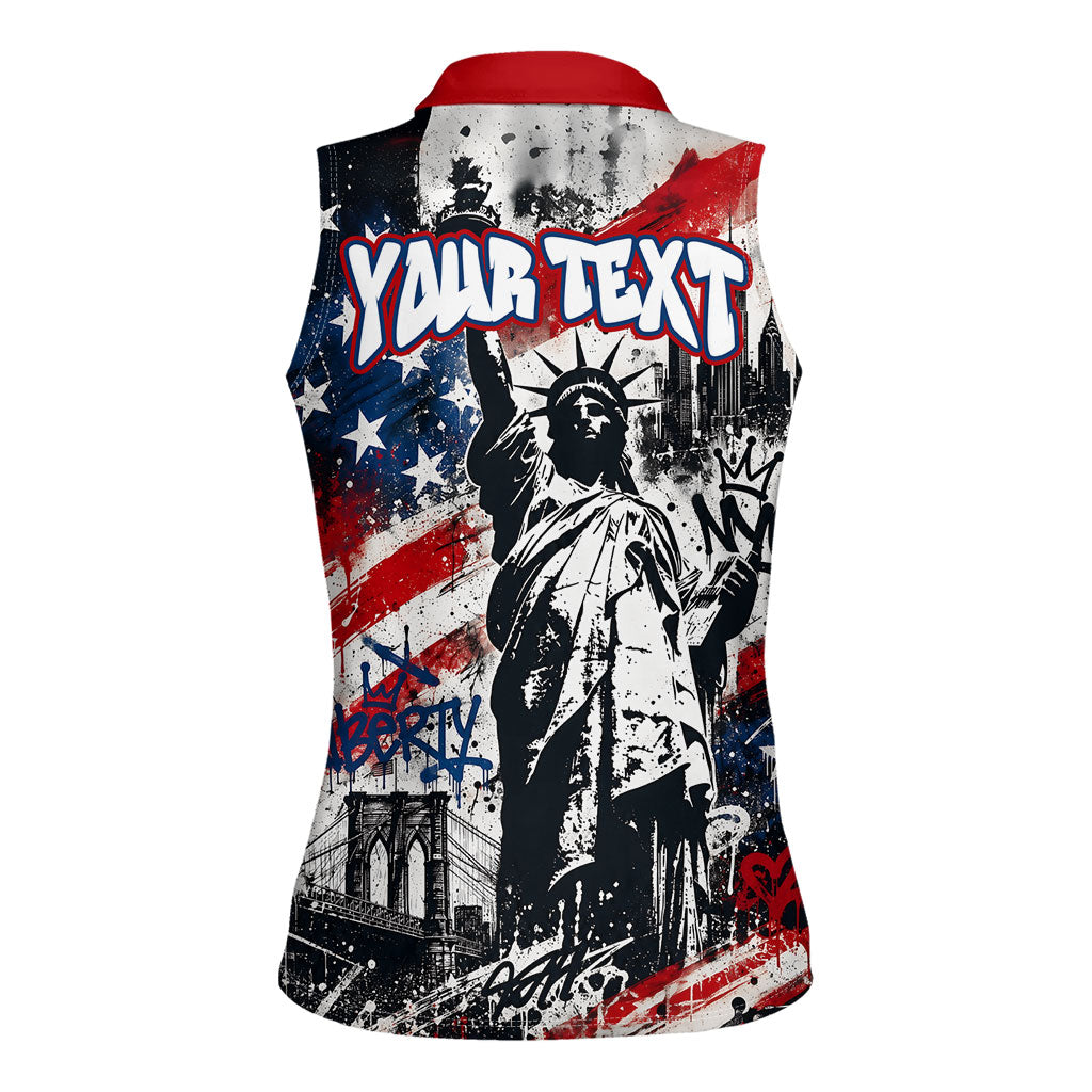 Personalized New York Statue Of Liberty Women Sleeveless Polo Shirt Grunge Street Art NYC Skyline American Pride