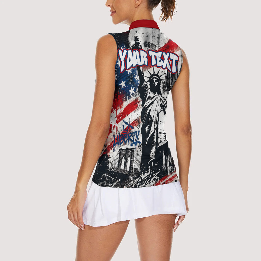 Personalized New York Statue Of Liberty Women Sleeveless Polo Shirt Grunge Street Art NYC Skyline American Pride