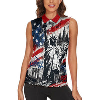 Personalized New York Statue Of Liberty Women Sleeveless Polo Shirt Grunge Street Art NYC Skyline American Pride
