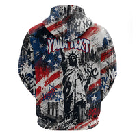 Personalized New York Statue Of Liberty Zip Hoodie Grunge Street Art NYC Skyline American Pride
