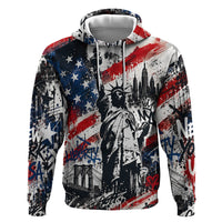 Personalized New York Statue Of Liberty Zip Hoodie Grunge Street Art NYC Skyline American Pride