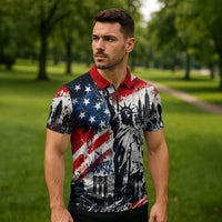 Personalized New York Statue Of Liberty Zipper Polo Shirt Grunge Street Art NYC Skyline American Pride