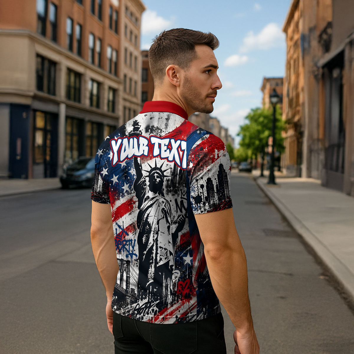 Personalized New York Statue Of Liberty Zipper Polo Shirt Grunge Street Art NYC Skyline American Pride