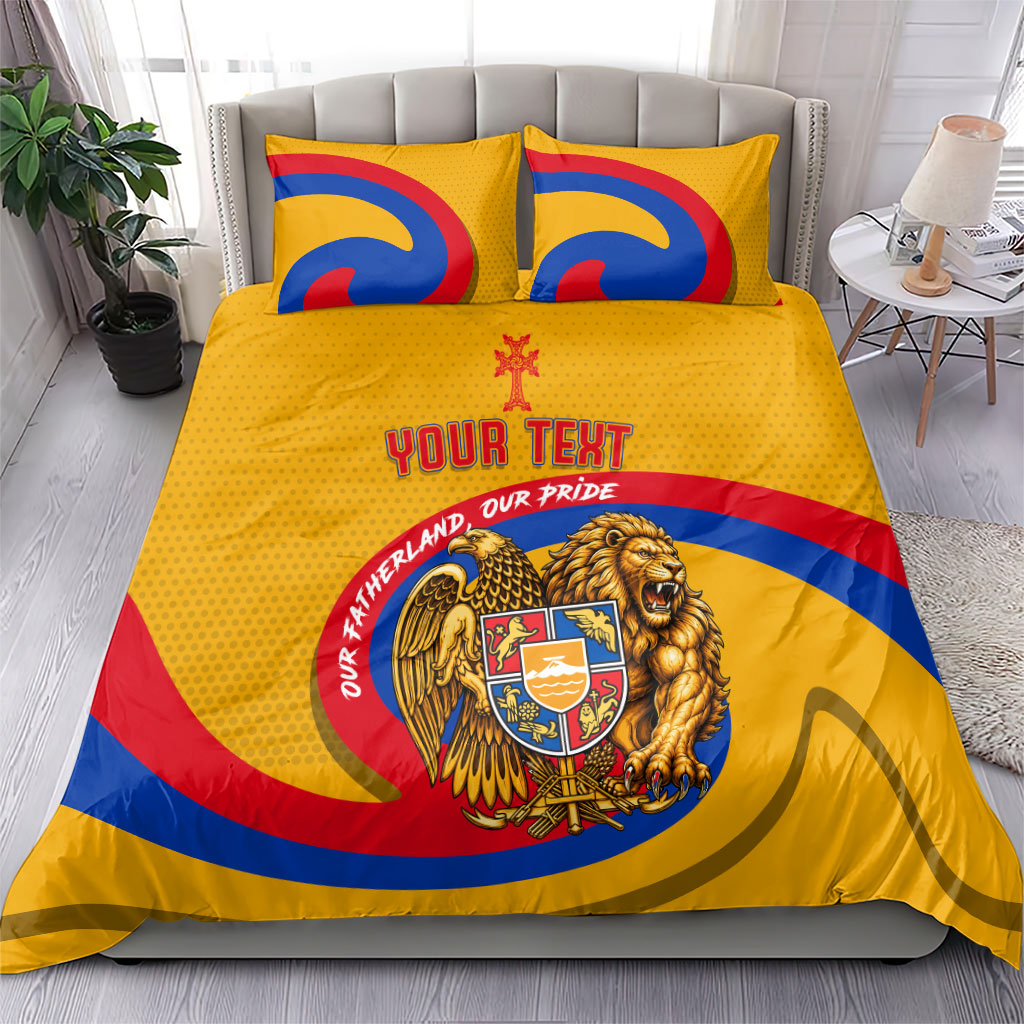 Personalized Armenia Coat Of Arms Bedding Set Armenian Flag Map And Patriotic Eagle Lion