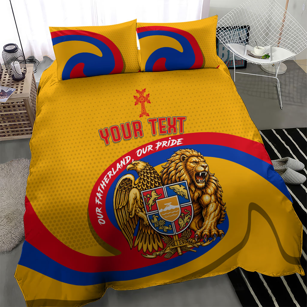 Personalized Armenia Coat Of Arms Bedding Set Armenian Flag Map And Patriotic Eagle Lion