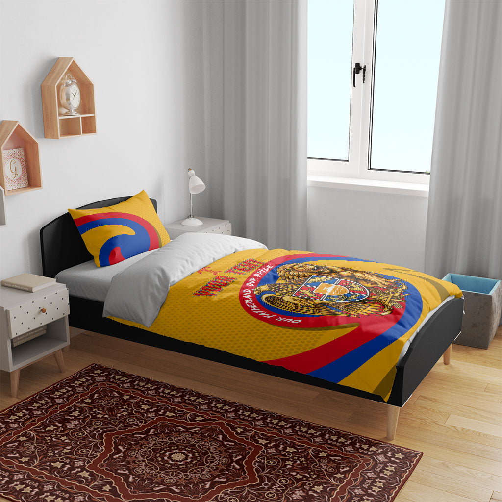 Personalized Armenia Coat Of Arms Bedding Set Armenian Flag Map And Patriotic Eagle Lion