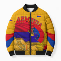 Personalized Armenia Coat Of Arms Bomber Puffer Jacket Armenian Flag Map And Patriotic Eagle Lion