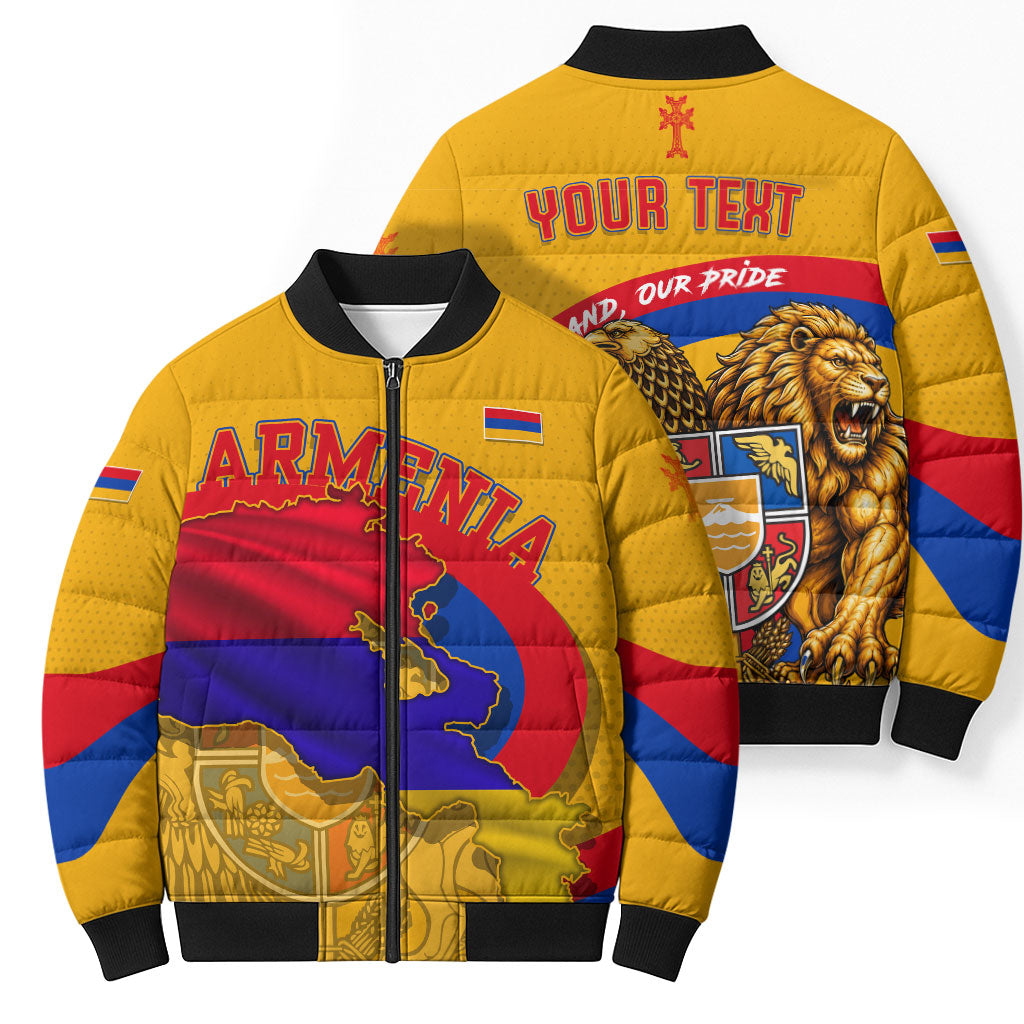 Personalized Armenia Coat Of Arms Bomber Puffer Jacket Armenian Flag Map And Patriotic Eagle Lion