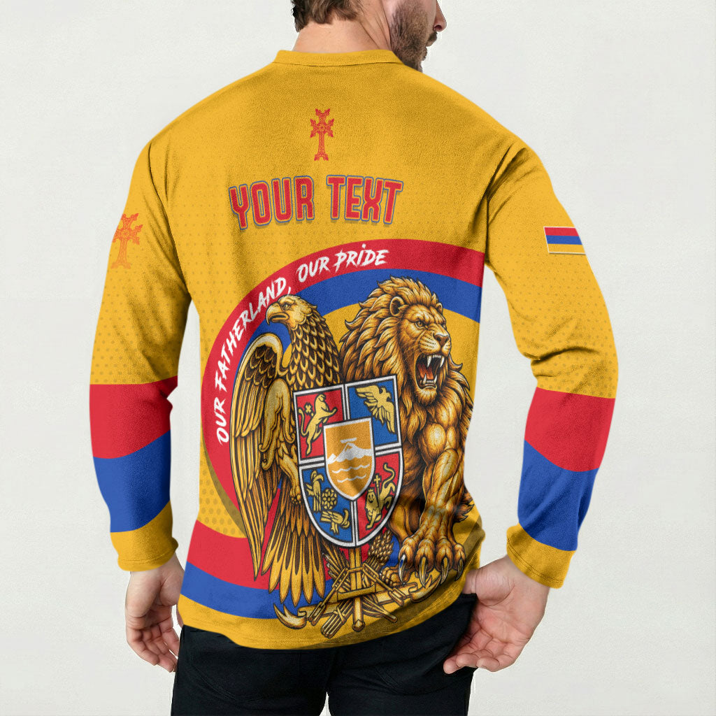 Personalized Armenia Coat Of Arms Button Sweatshirt Armenian Flag Map And Patriotic Eagle Lion
