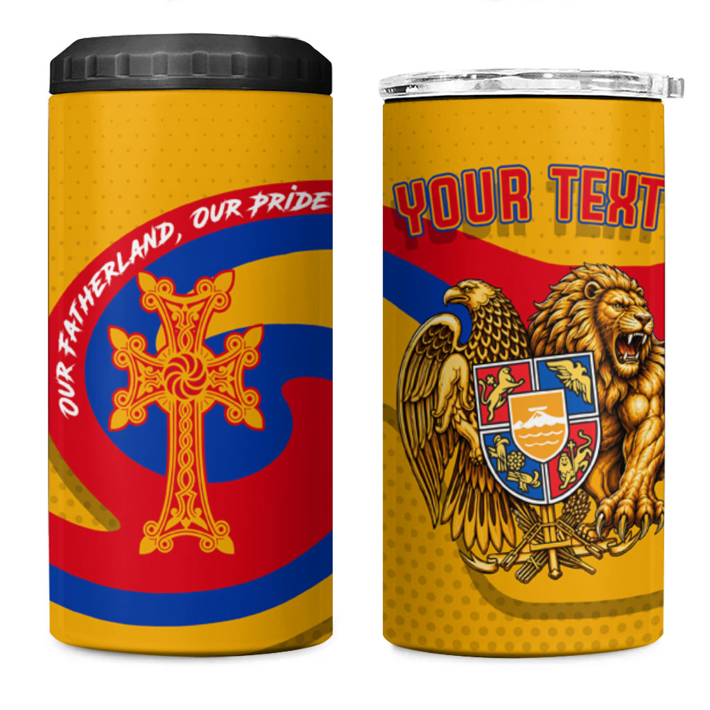 Personalized Armenia Coat Of Arms 4 in 1 Can Cooler Tumbler Armenian Flag Map And Patriotic Eagle Lion