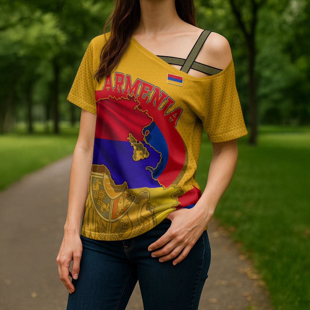 Personalized Armenia Coat Of Arms Cross Shoulder Shirt Armenian Flag Map And Patriotic Eagle Lion