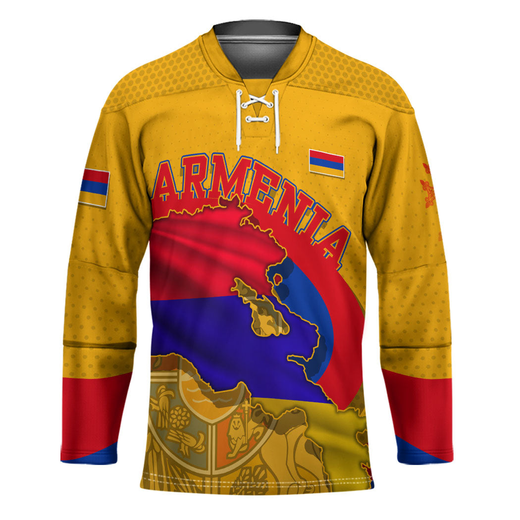 Personalized Armenia Coat Of Arms Hockey Jersey Armenian Flag Map And Patriotic Eagle Lion