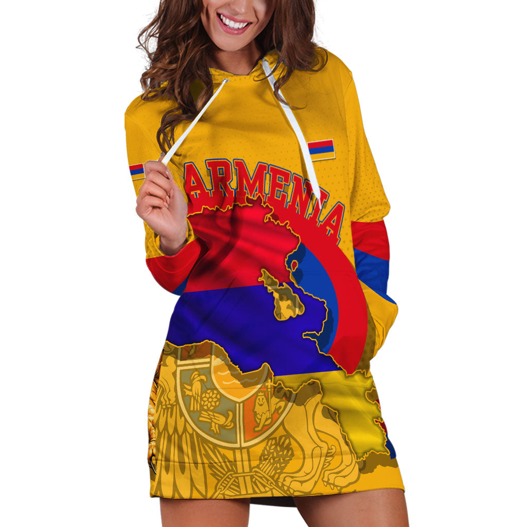 Personalized Armenia Coat Of Arms Hoodie Dress Armenian Flag Map And Patriotic Eagle Lion