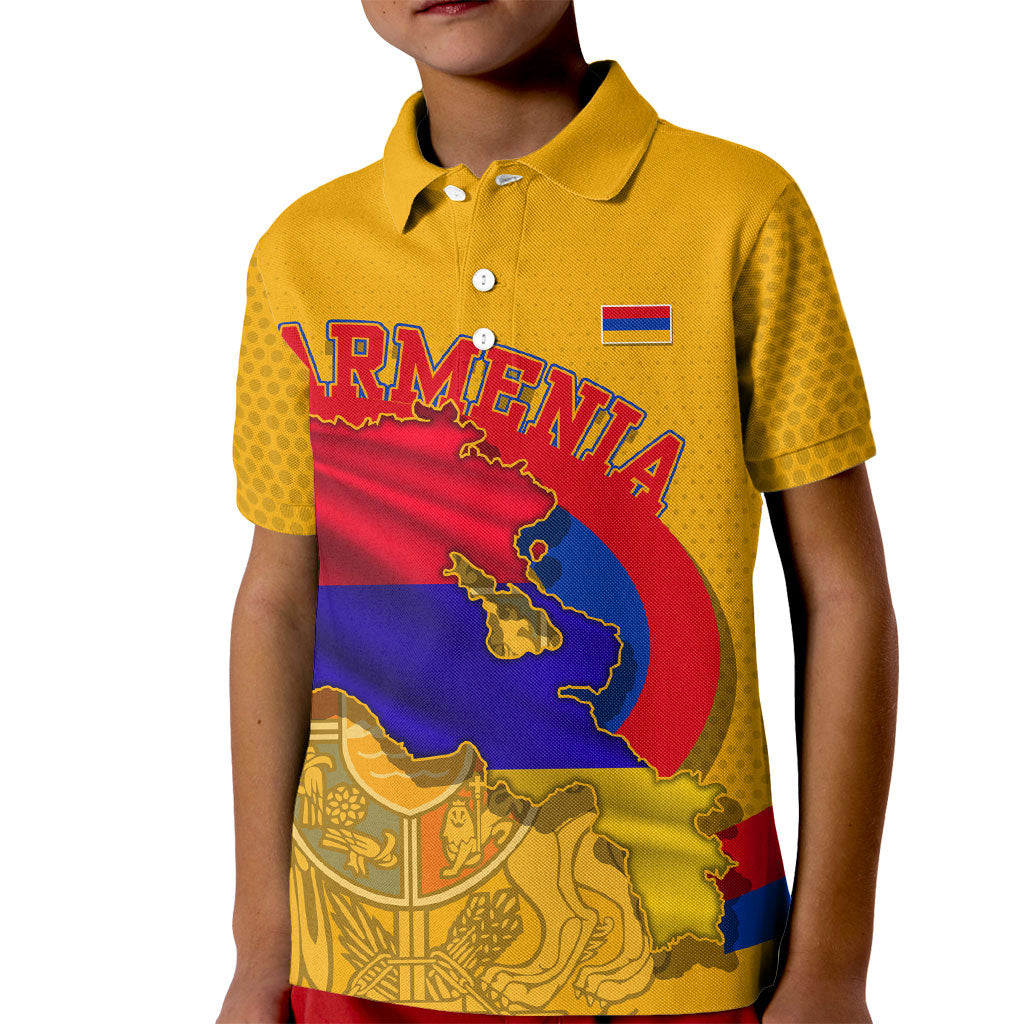 Personalized Armenia Coat Of Arms Kid Polo Shirt Armenian Flag Map And Patriotic Eagle Lion