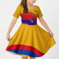 Personalized Armenia Coat Of Arms Kid Short Sleeve Dress Armenian Flag Map And Patriotic Eagle Lion