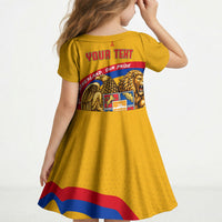 Personalized Armenia Coat Of Arms Kid Short Sleeve Dress Armenian Flag Map And Patriotic Eagle Lion